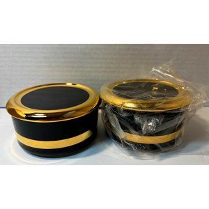 MCM Coaster Snack Bowls Ceramic Set of 2 Entertaining 1950's Gift Gold Black